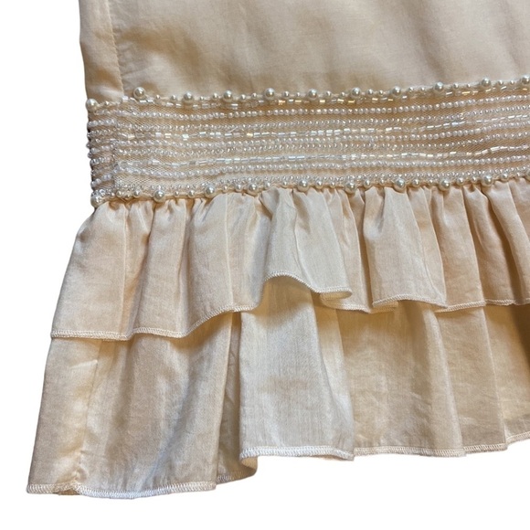 Jenny Han Shift Dress Ruffle Beaded Cotton/Silk Cream Size M - Picture 6 of 8